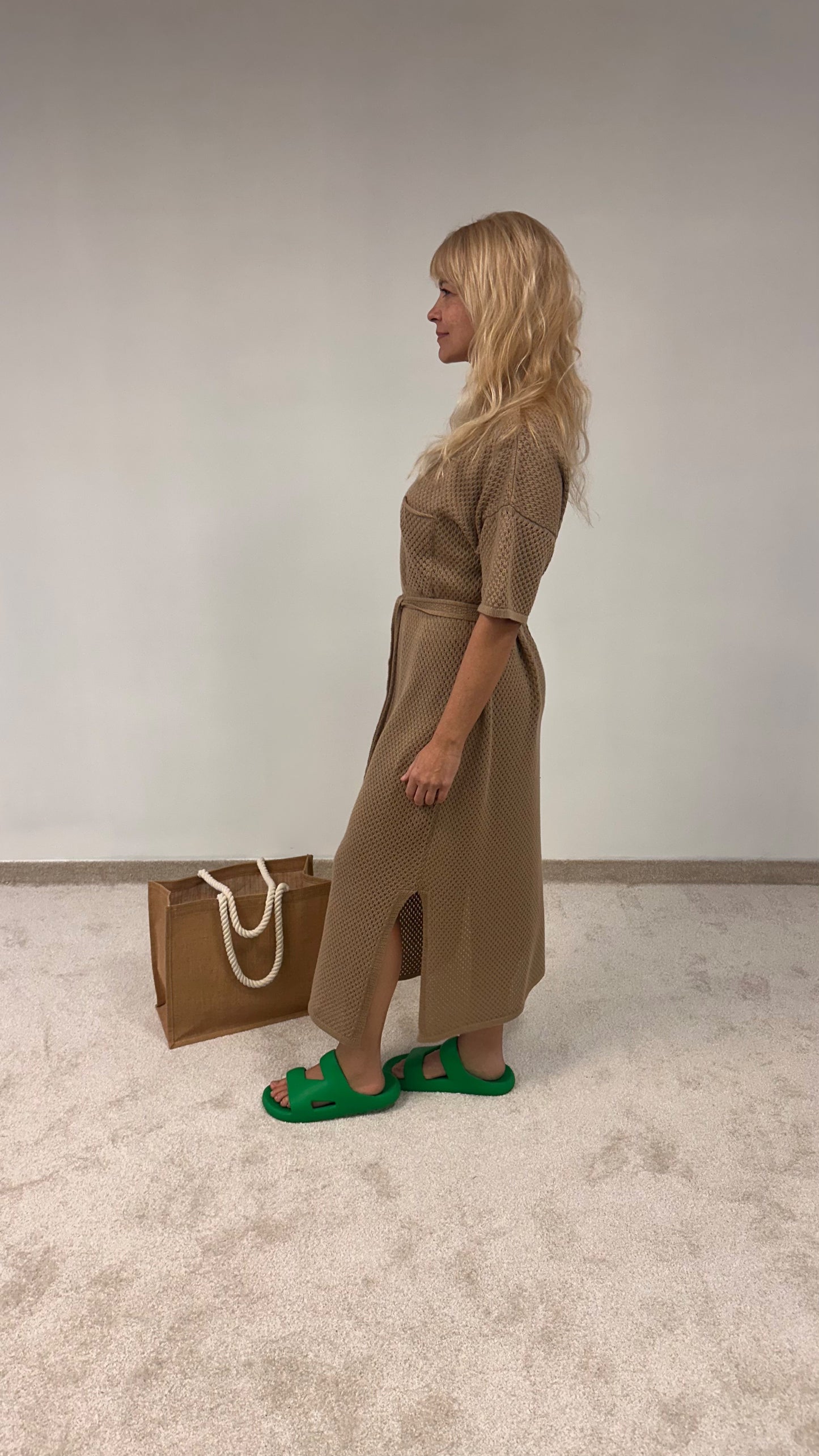Cotton Pointelle knit long dress "Vera"