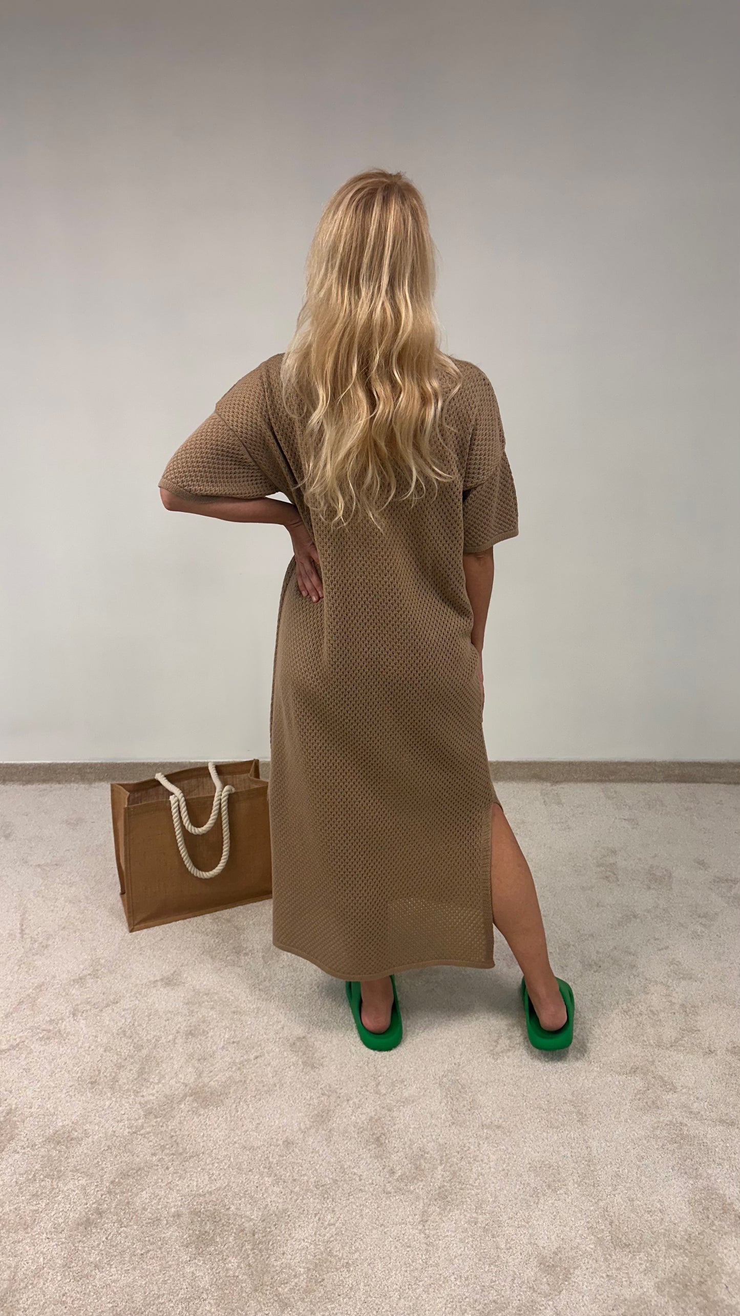 Cotton Pointelle knit long dress "Vera"