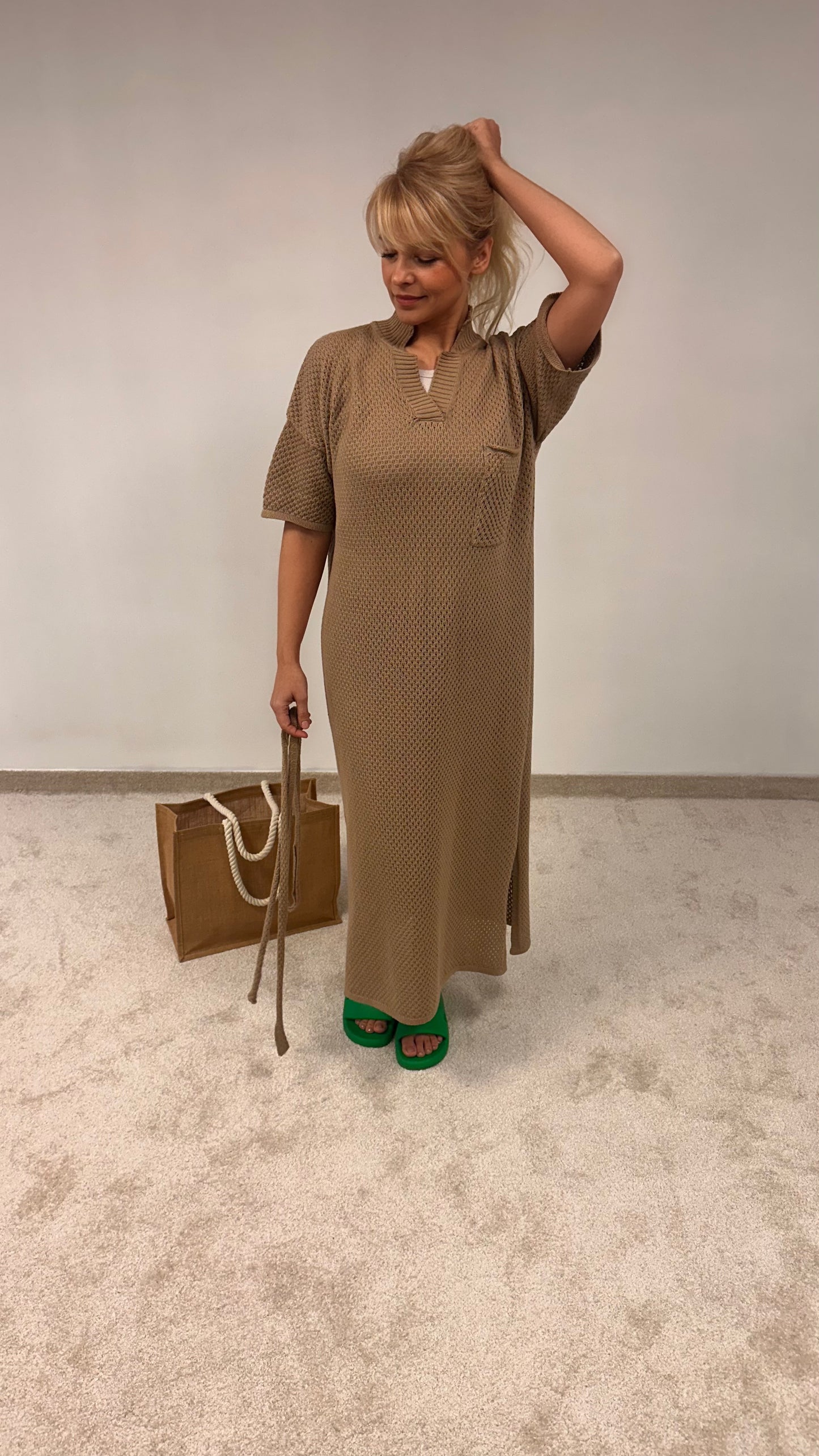 Cotton Pointelle knit long dress "Vera"