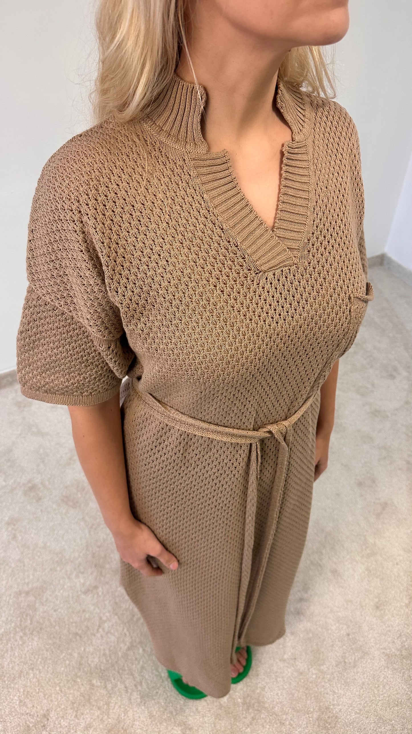 Cotton Pointelle knit long dress "Vera"