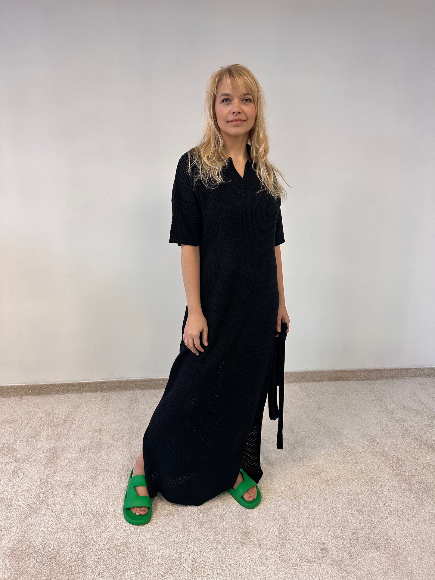 Cotton Pointelle knit long dress "Vera"