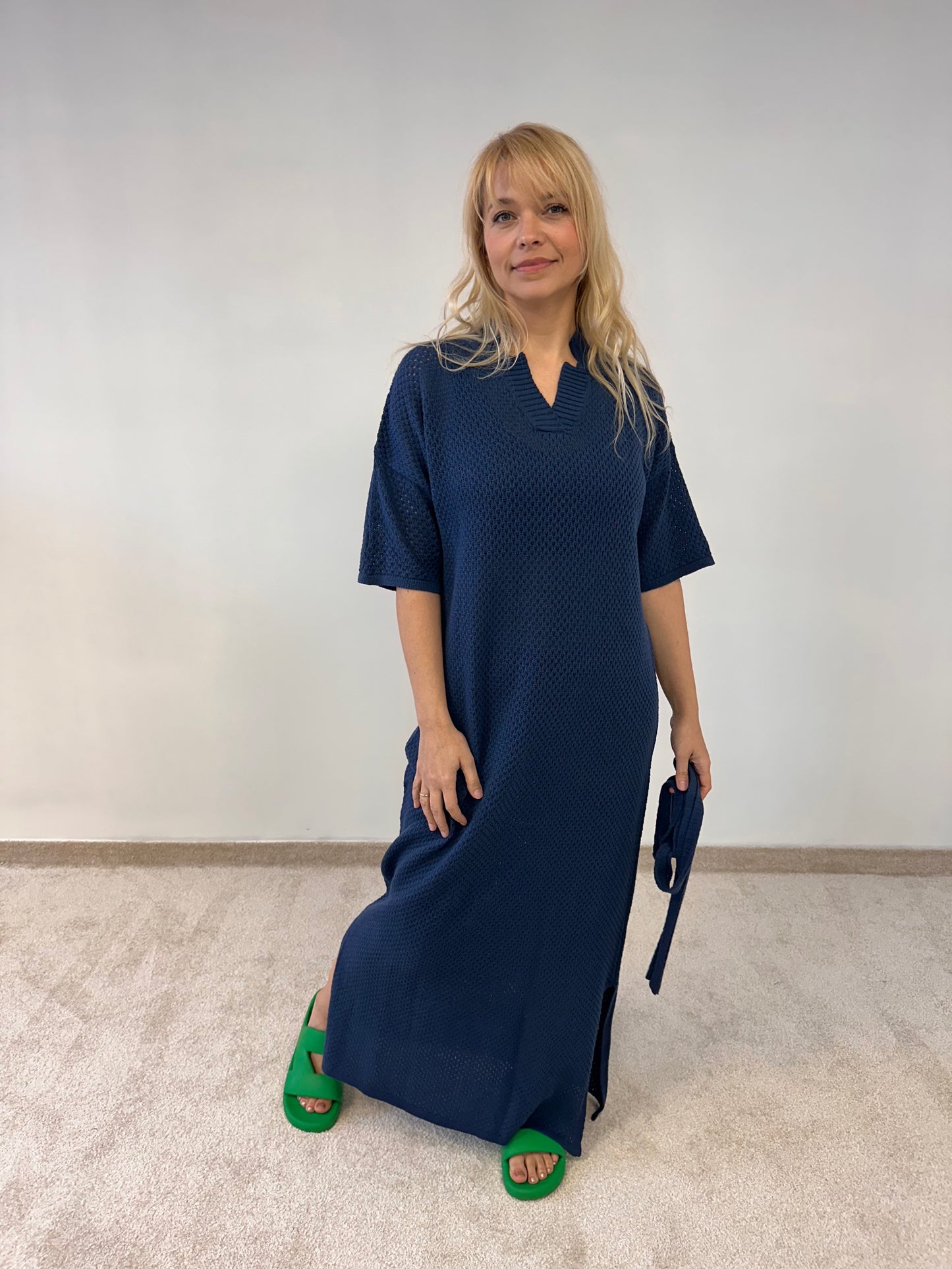 Cotton Pointelle knit long dress "Vera"